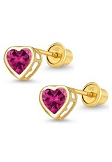 yellow gold red cubic zirconia baby birthstone earrings
